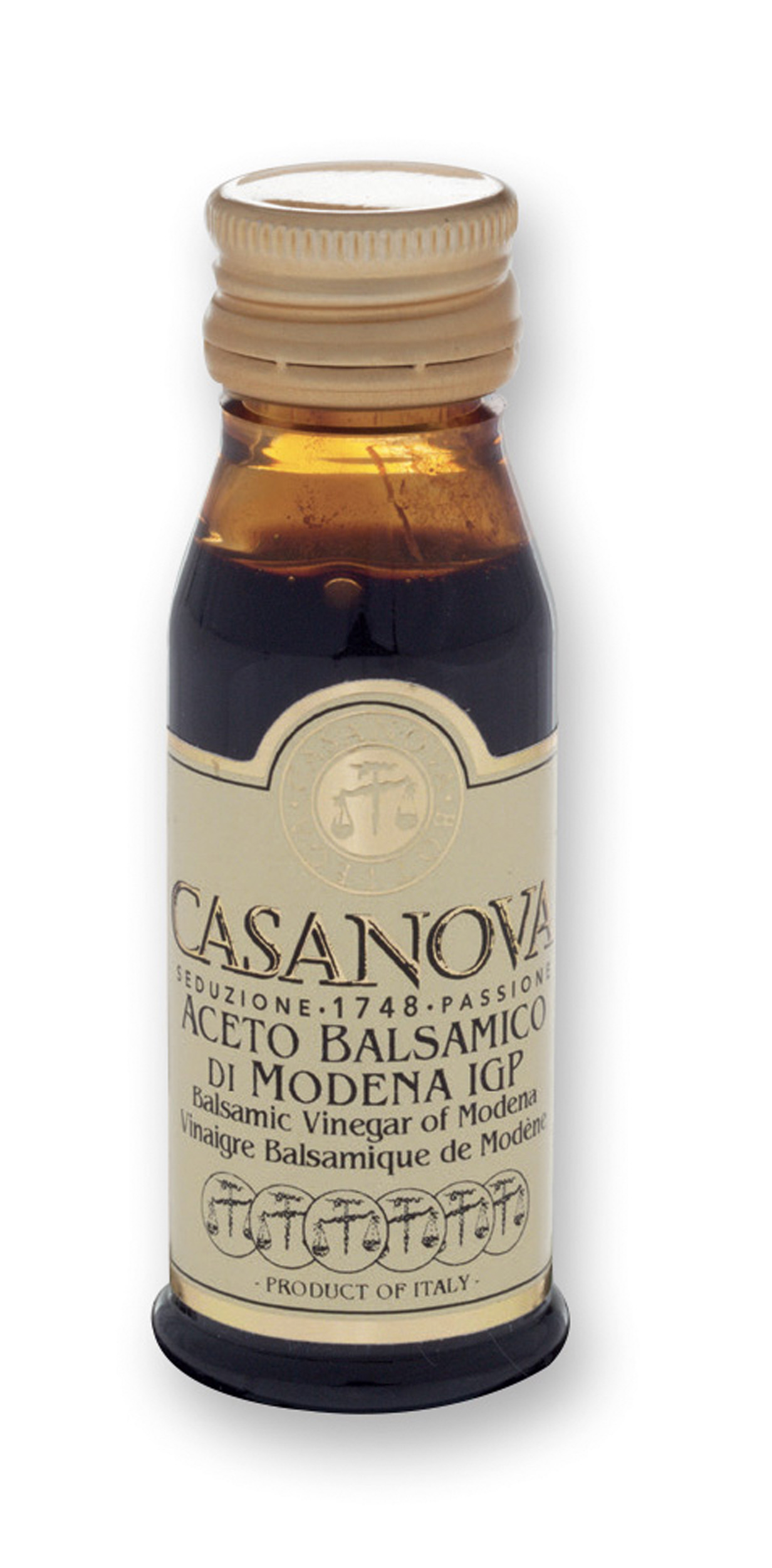 Aceto Balsamico di Modena IGP 12 Travasi 20 ml Casanova, bottiglia.