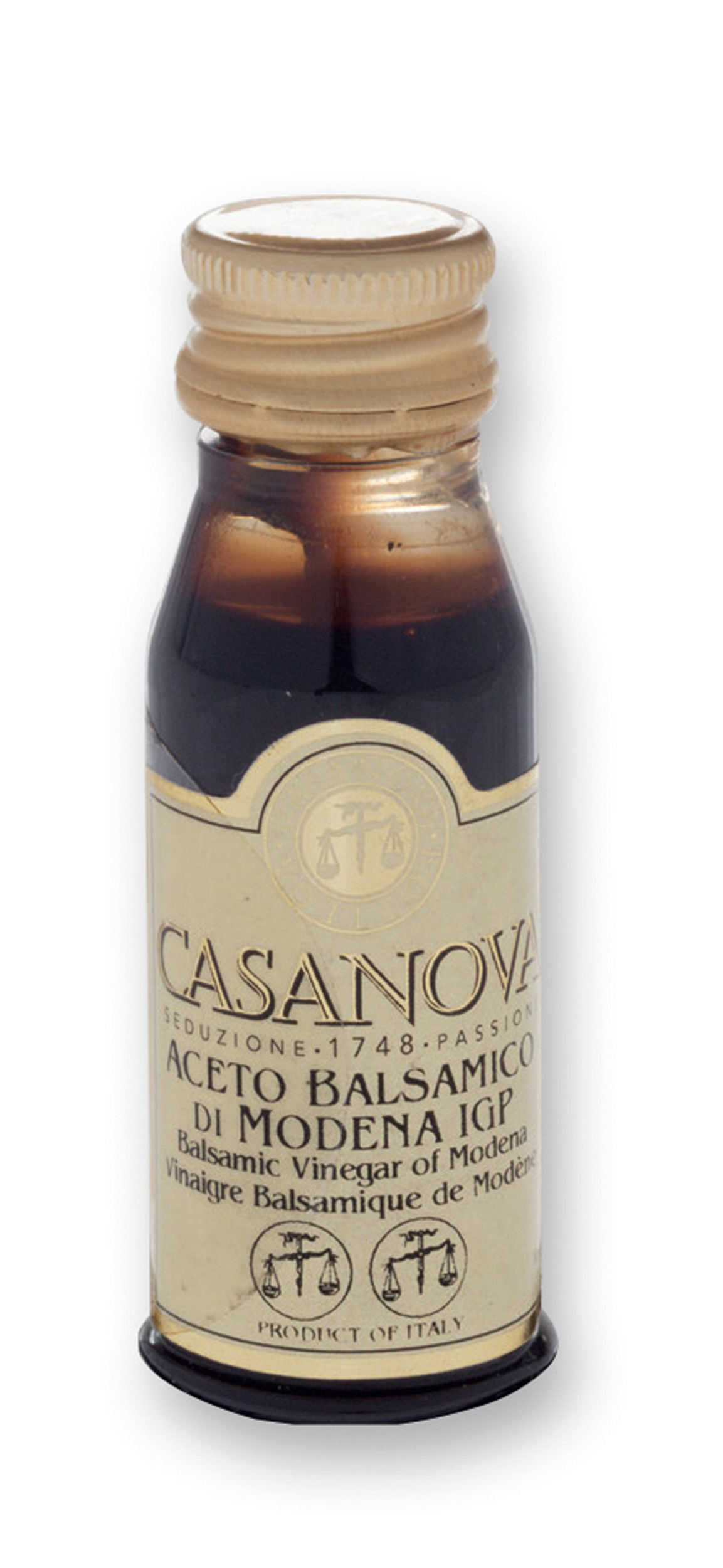 Aceto Balsamico di Modena IGP 4 Travasi 20 ml Casanova, bottiglia.