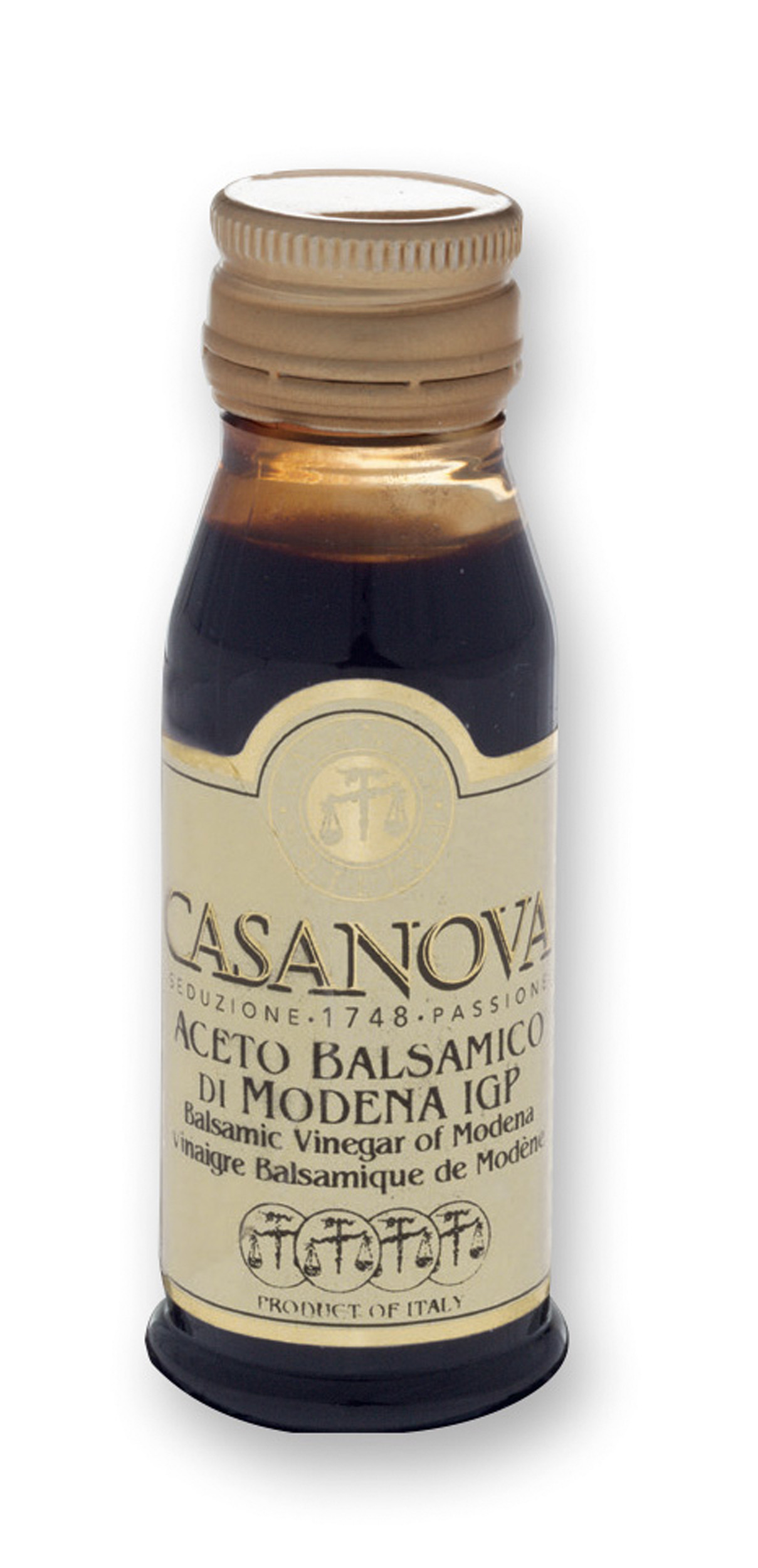 Aceto Balsamico di Modena IGP 8 Travasi 20 ml Casanova, bottiglia.