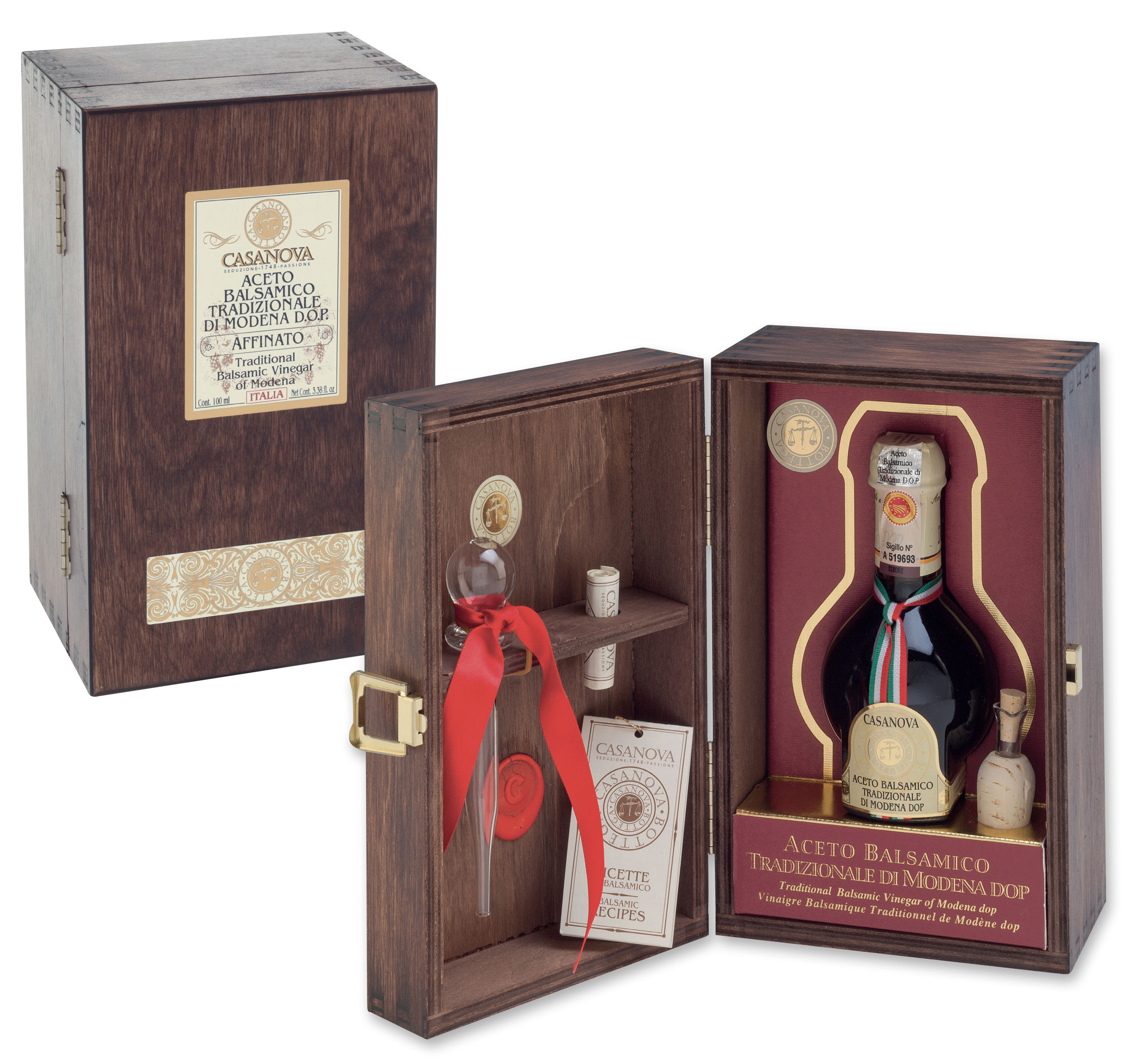 Traditional Balsamic Vinegar of Modena PDO Affinato (Aged Min. 12 Years) 100 ml Casanova, bottle with wooden gift box.