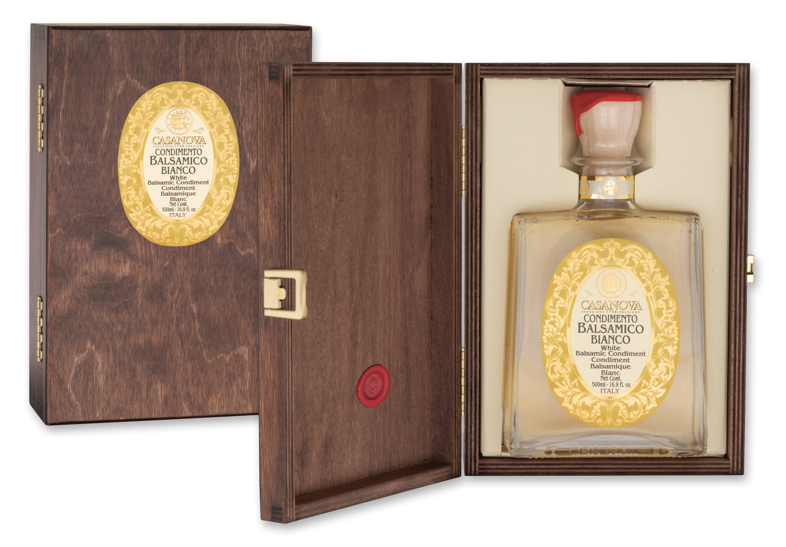 Anfora Ramona Vintage Condimento Balsamico Bianco 500 ml Casanova, bottiglia con cofanetto in legno.