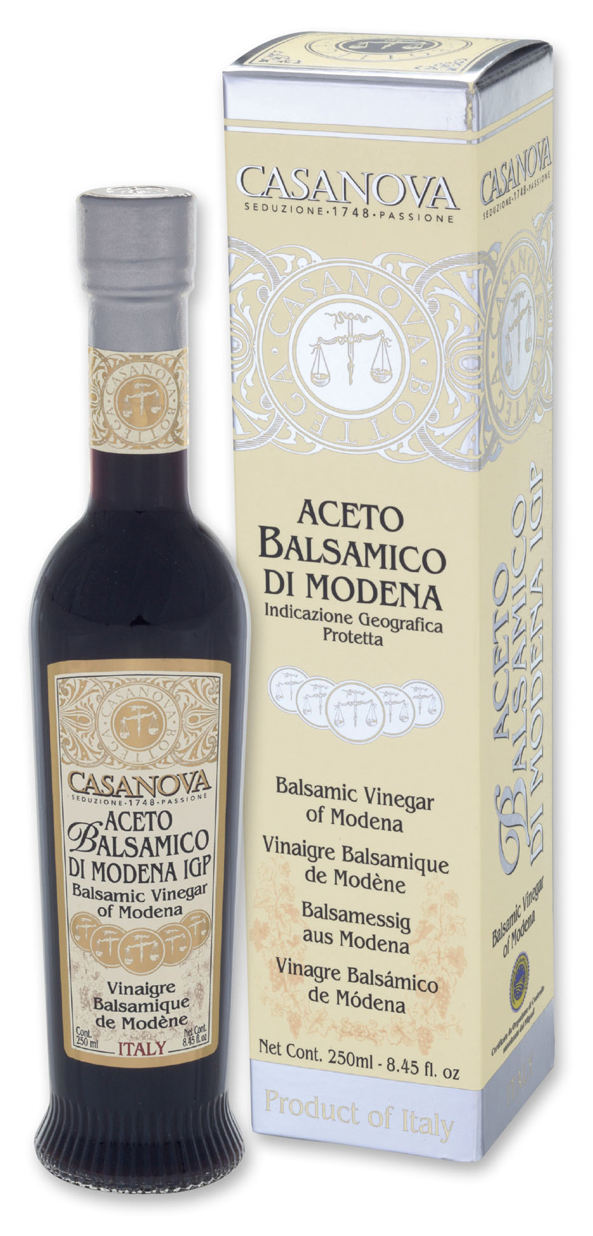 Anfora Romana Aceto Balsamico di Modena IGP Qualità 10 250 ml Casanova, bottiglia con astuccio.