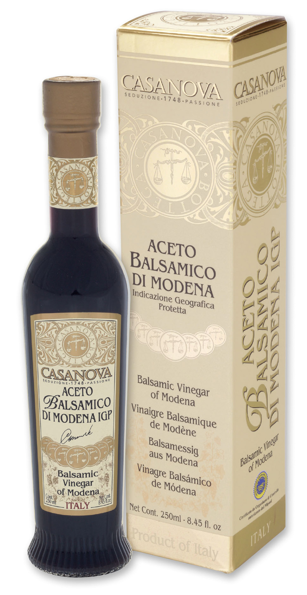 Anfora Romana Aceto Balsamico di Modena IGP Qualità 15 Casanova, bottiglia con astuccio.