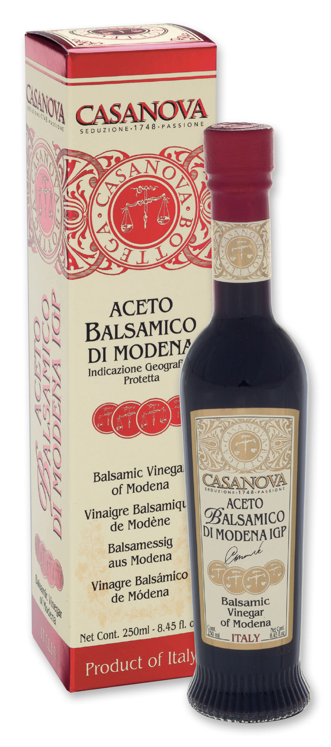 Anfora Romana Aceto Balsamico di Modena IGP Qualità 8 250 ml Casanova, bottiglia con astuccio.