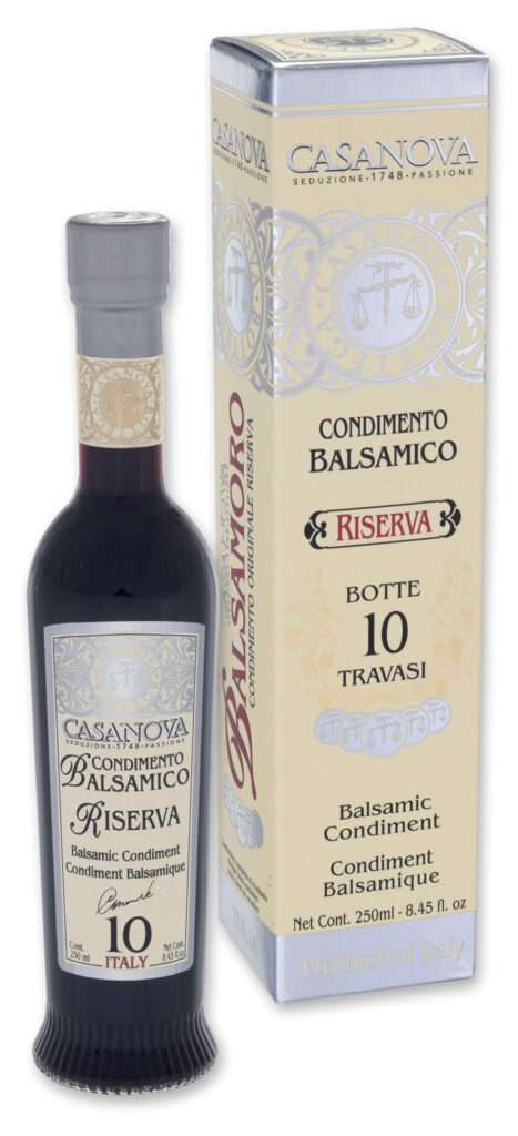 Anfora Romana Condiment Balsamique Riserva Qualité 10 250 ml Casanova, bouteille avec étui.