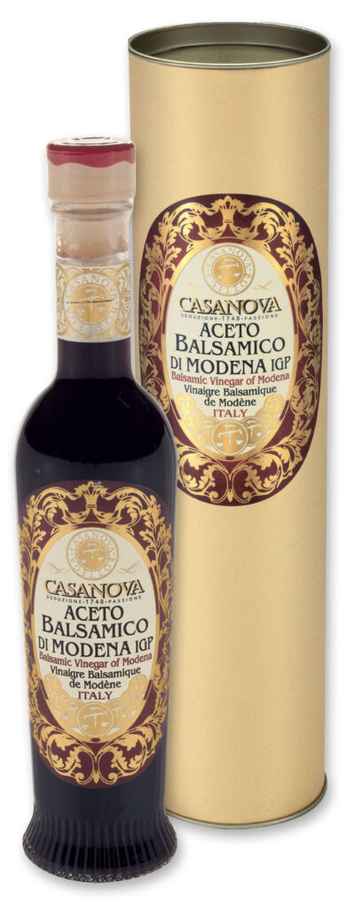 Anfora Romana Vintage Vinaigre Balsamique de Modène IGP Qualité 15 250 ml Casanova, bouteille avec étui cylindrique.