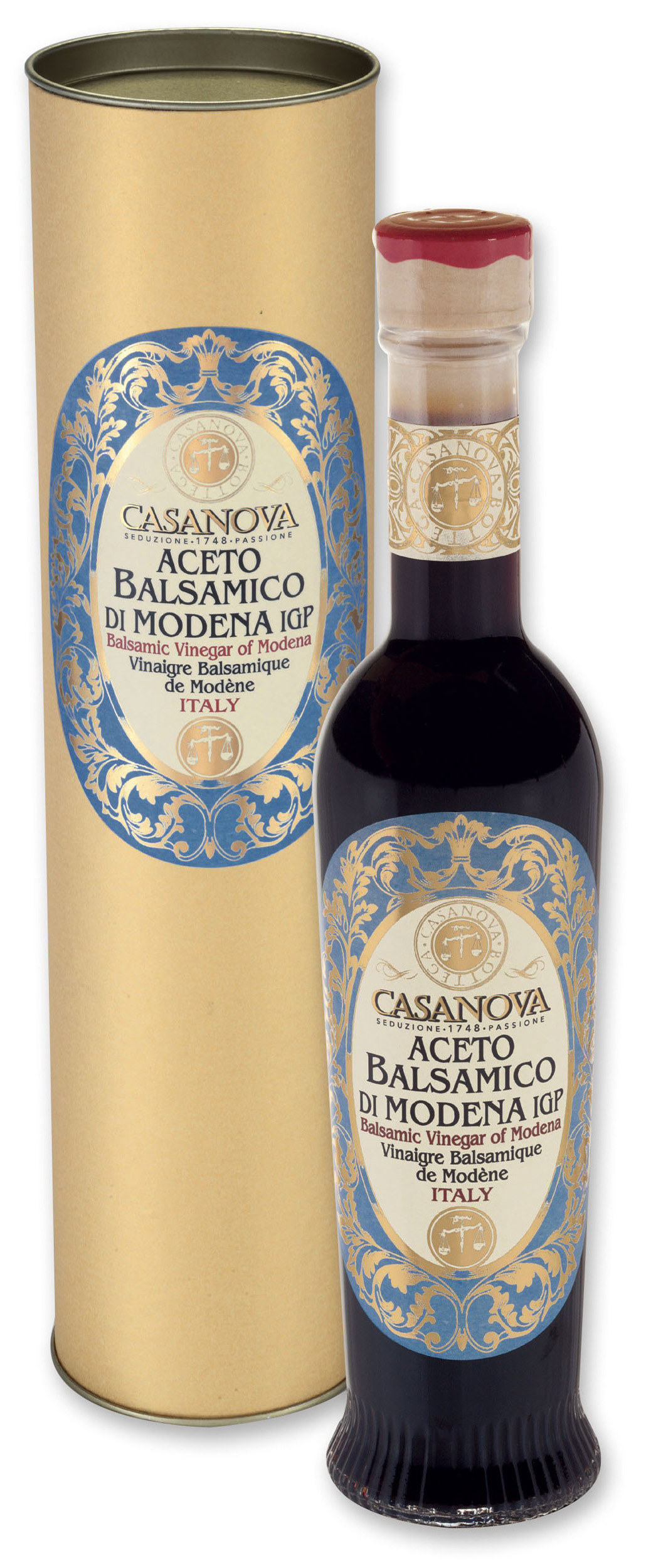 Anfora Romana Vintage Aceto Balsamico di Modena IGP Qualità 3 250 ml Casanova, bottiglia con confezione cilindrica.