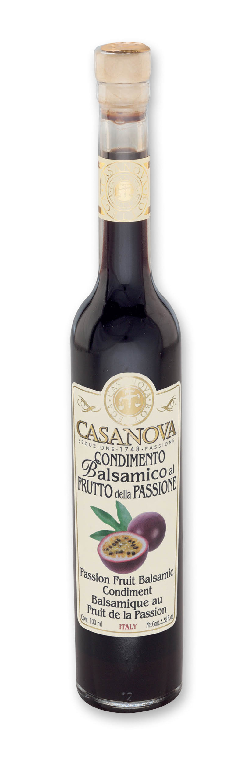 Aromatizzato Condimento Balsamico al Frutto della Passione 100 ml Casanova, bottiglia.