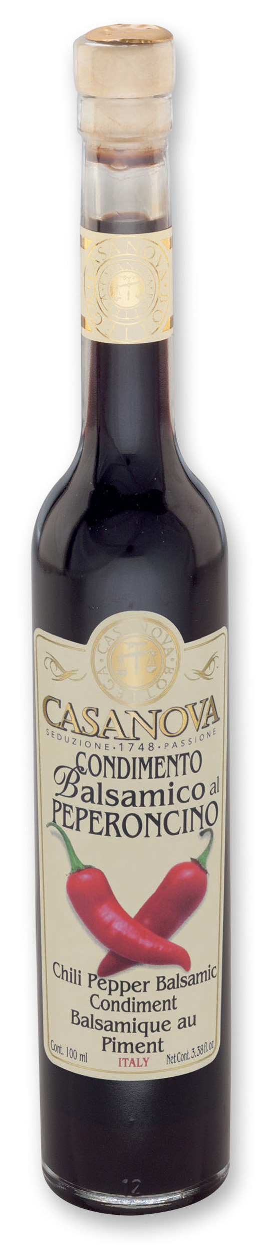 Aromatizzato Condimento Balsamico al Peperoncino 100 ml Casanova, bottiglia.