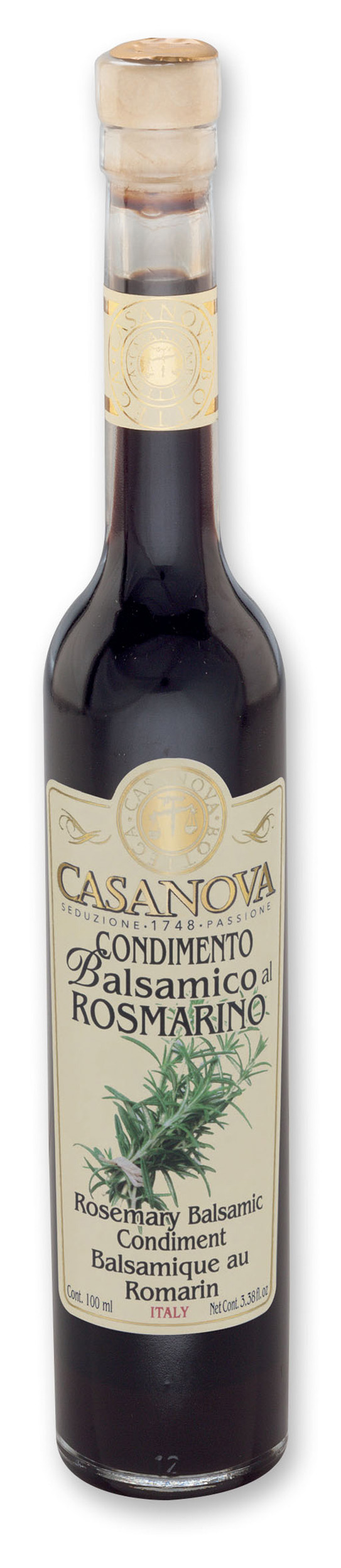 Aromatizzato Condimento Balsamico al Rosmarino 100 ml Casanova, bottiglia.