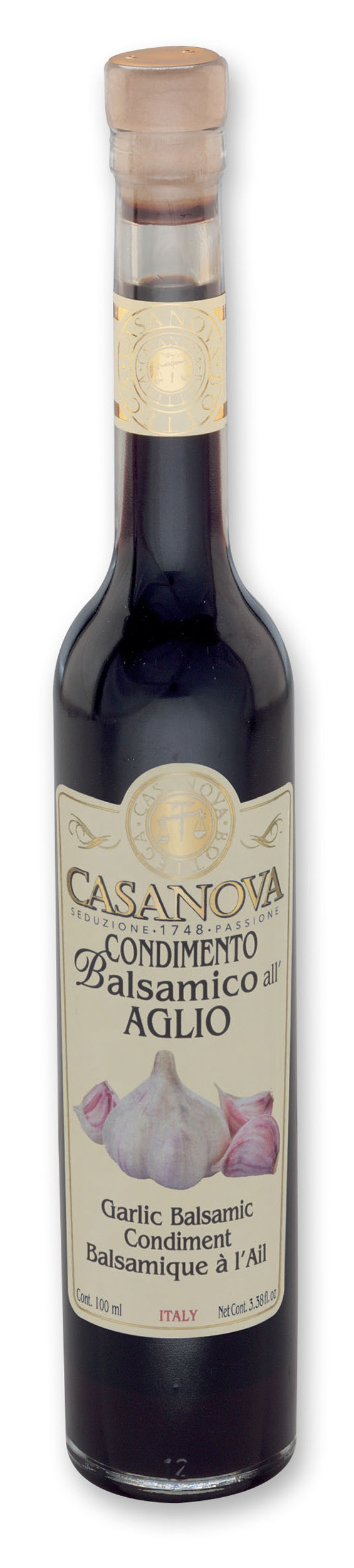 Aromatizzato Condimento Balsamico all'Aglio 100 ml Casanova, bottiglia.
