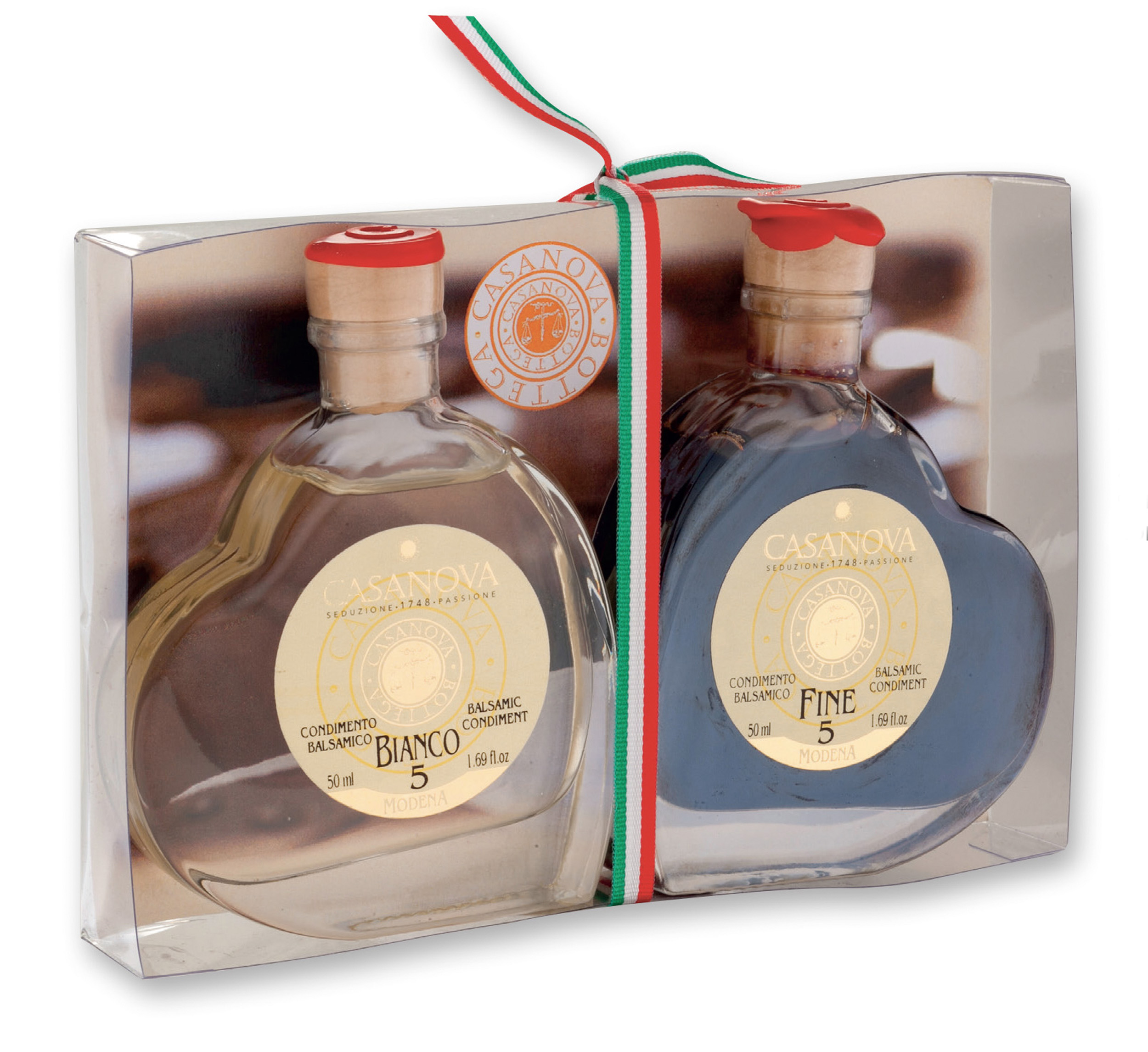 Balsamico & Balsamico Bianco 2x50 ml Casanova, confezione regalo con due bottiglie.