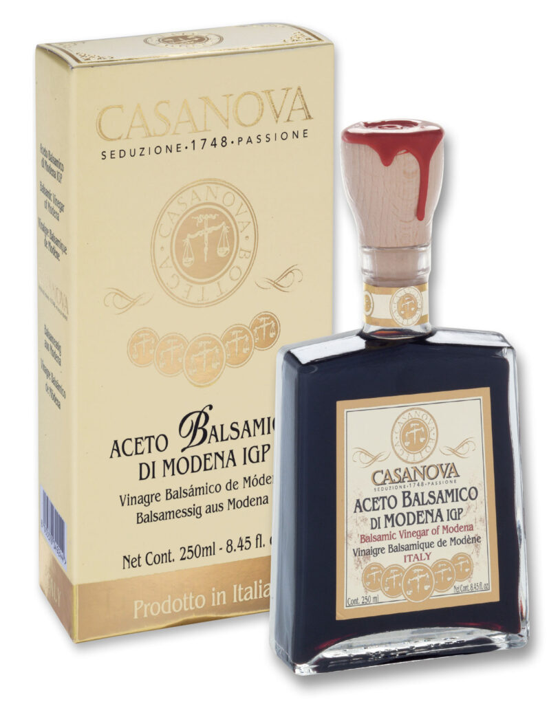 Bella Ramona Vinaigre Balsamique de Modène IGP Qualité 10 250 ml Casanova, bouteille avec étui.