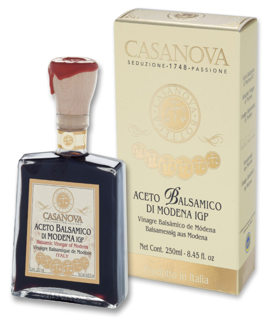 Bella Ramona Aceto Balsamico di Modena IGP Qualità 12 250 ml Casanova, bottiglia con astuccio.