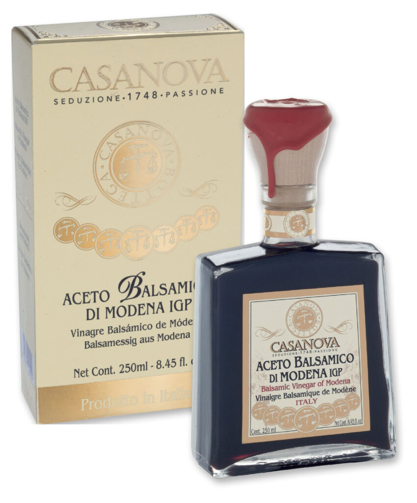 Bella Ramona Vinaigre Balsamique de Modène IGP Qualité 15 250 ml Casanova, bouteille avec étui.