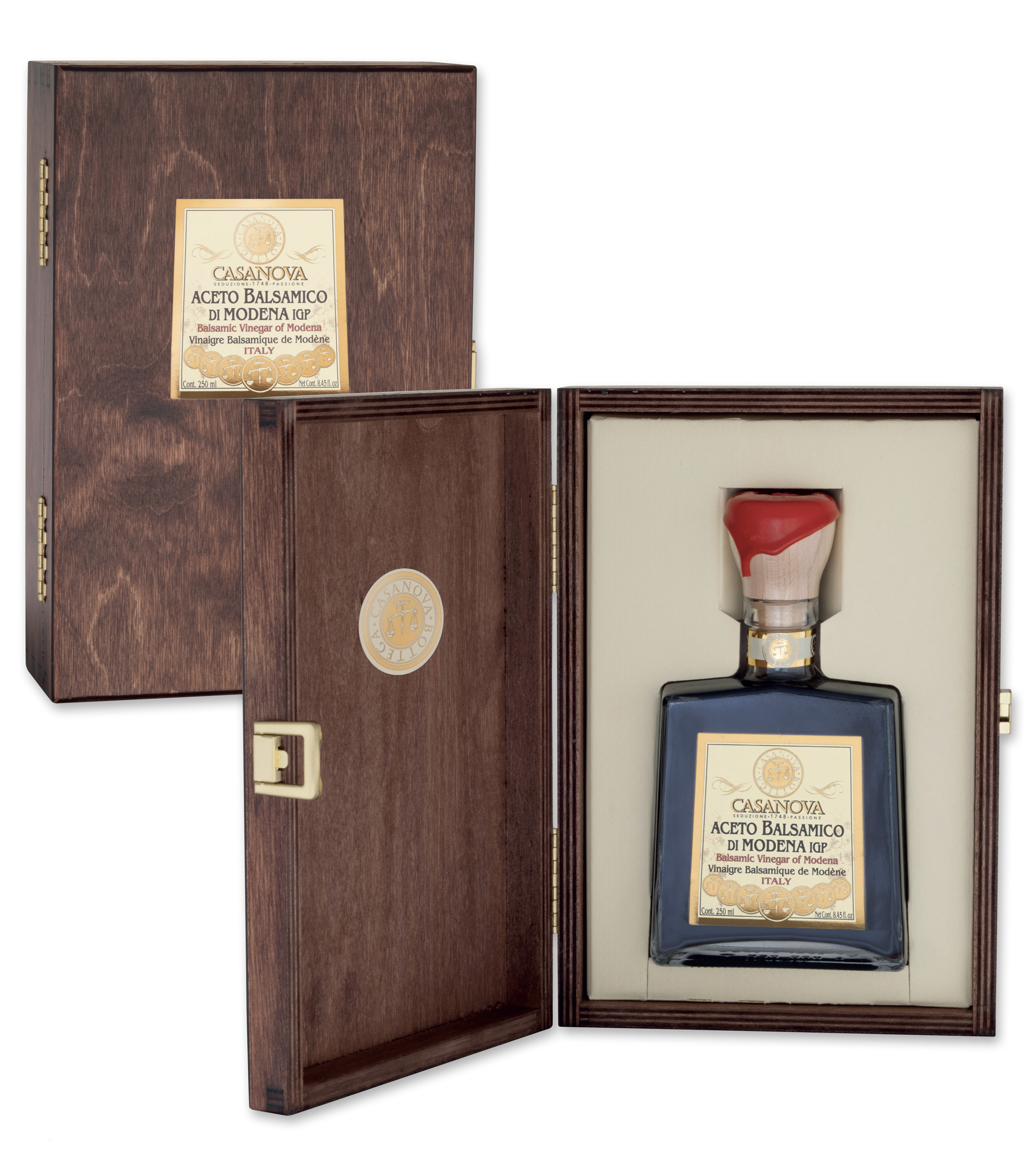 Bella Ramona Aceto Balsamico di Modena IGP Qualità 15 250 ml Casanova, bottiglia con cofanetto in legno.