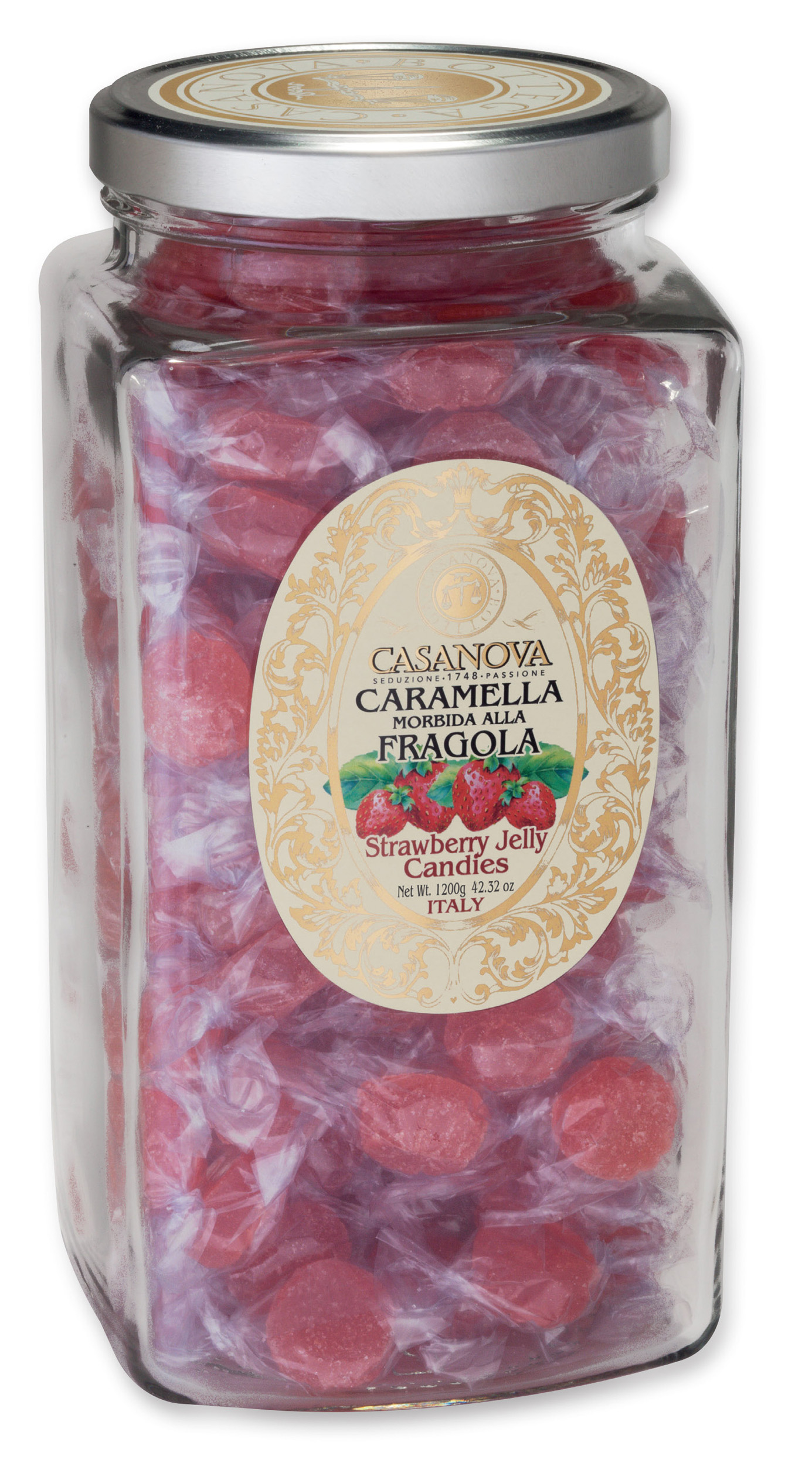Strawberry Jelly Candies 1300 g Casanova, glass jar.