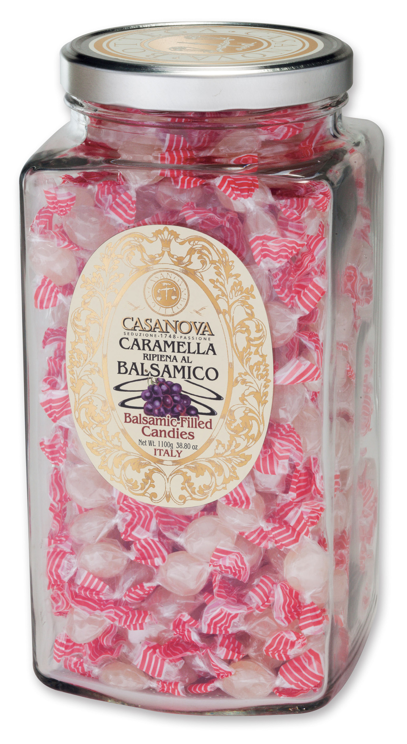 Balsamic Filled Candies 1100 g Casanova, glass jar.