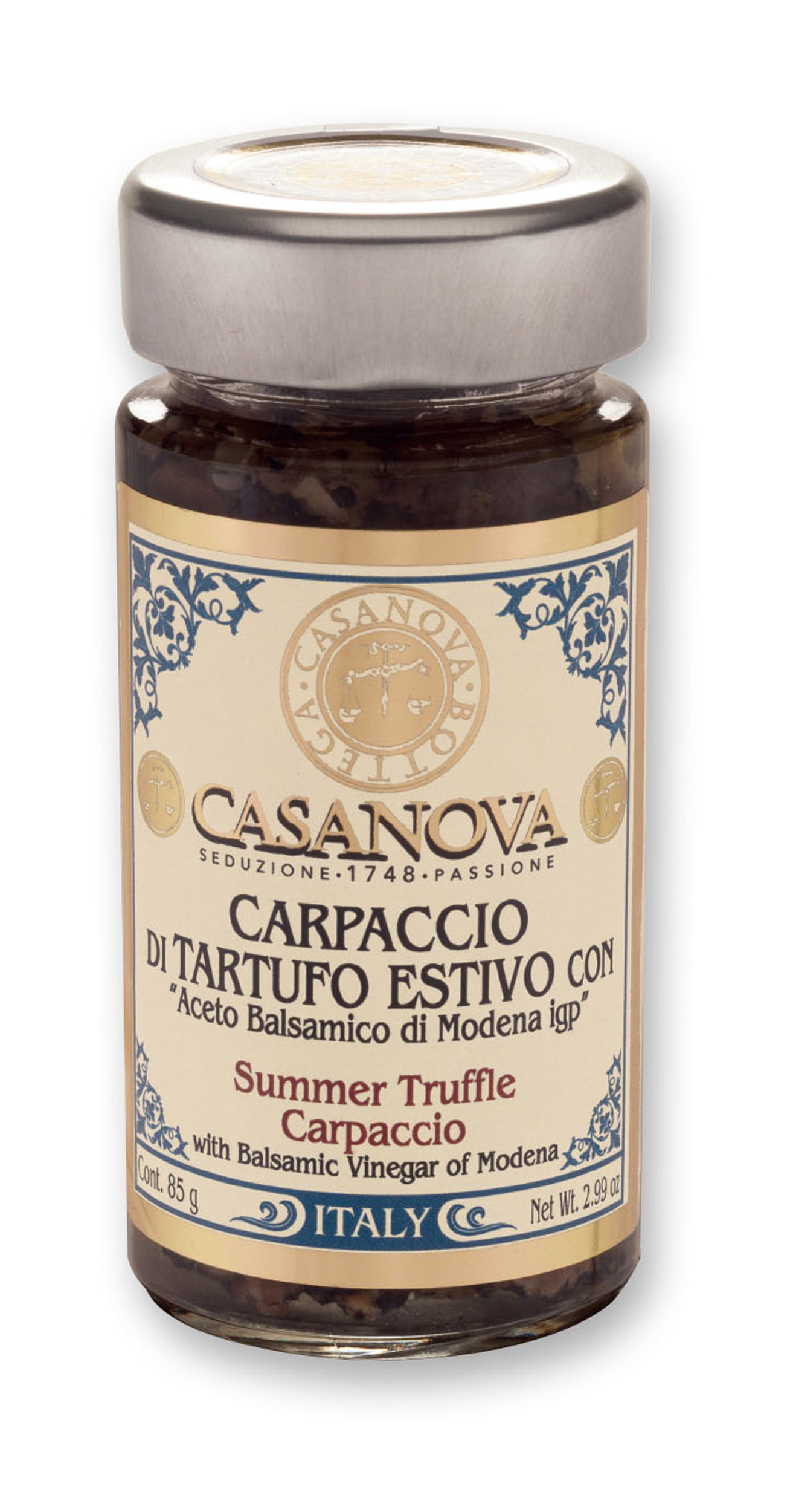 Carpaccio di Tartufo Estivo con Aceto Balsamico di Modena IGP 85 g Casanova, vasetto in vetro.