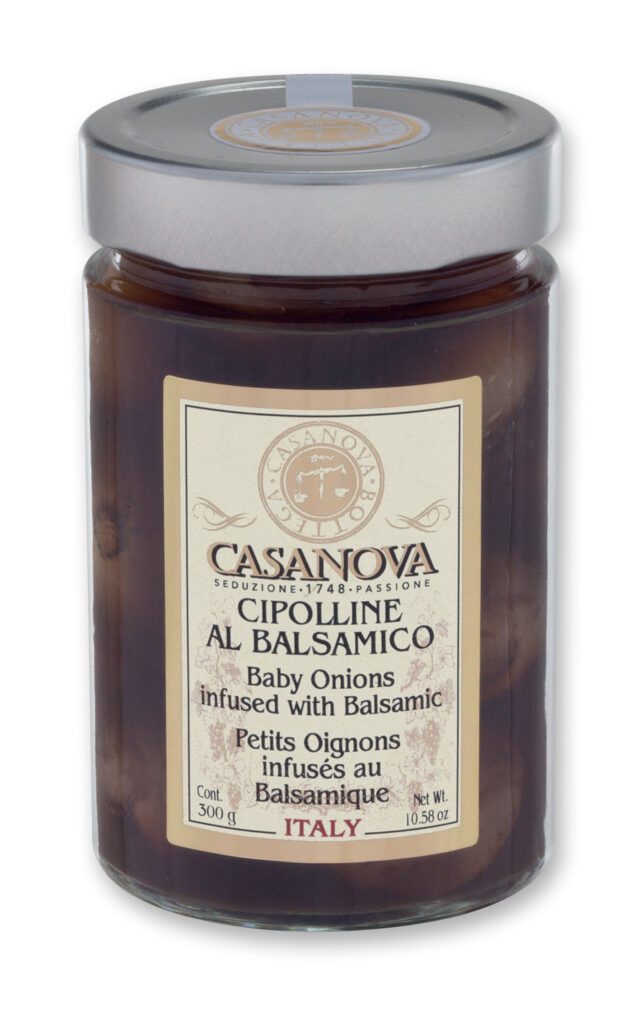 Baby Onions Infused with Balsamic 280 g Casanova, glass jar.