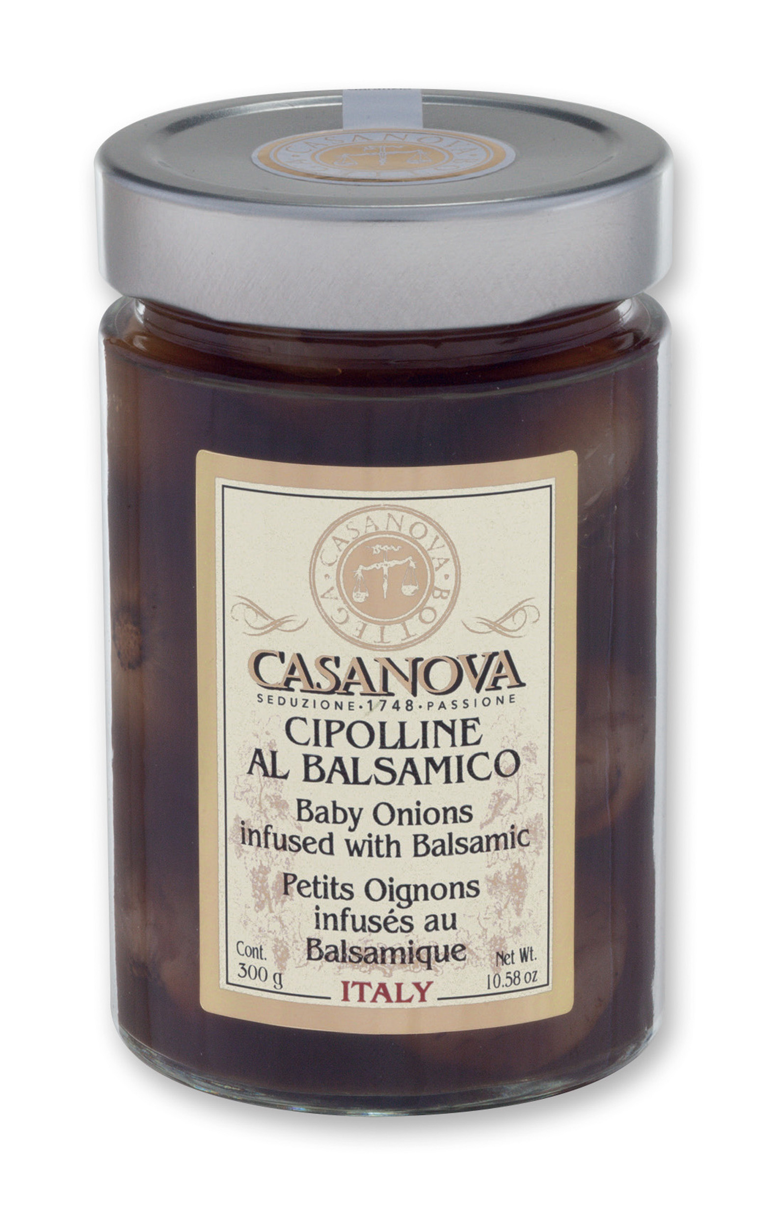 Baby Onions Infused with Balsamic 280 g Casanova, glass jar.
