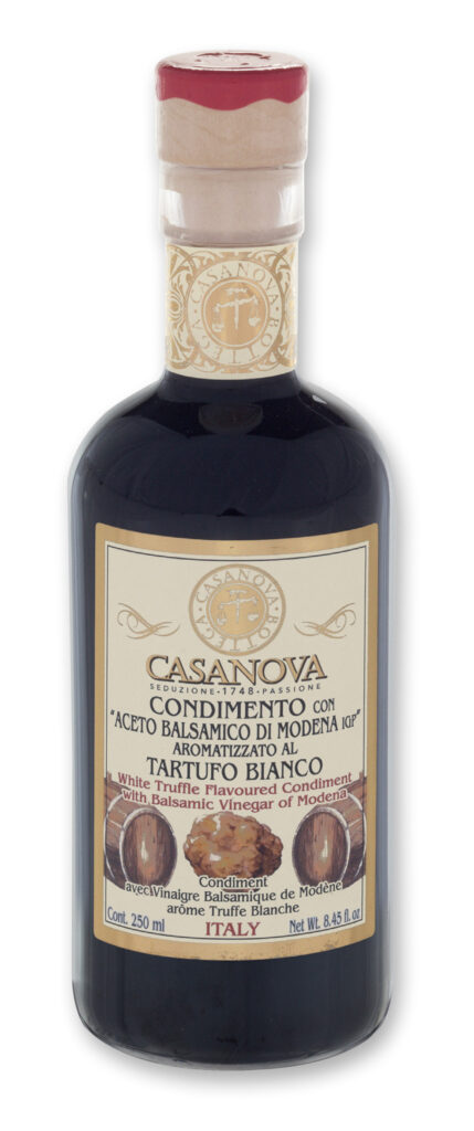 Condimento Balsamico aromatizzato al Tartufo Bianco 250 ml Casanova, bottiglia.