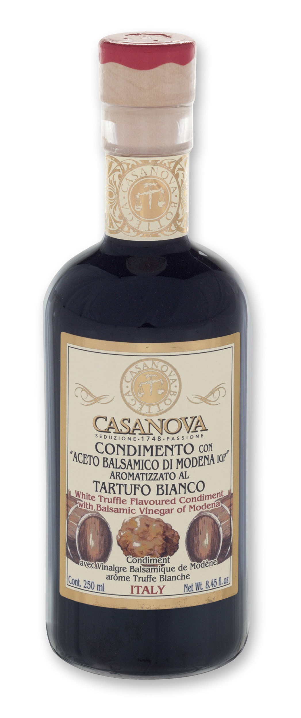 Condimento Balsamico aromatizzato al Tartufo Bianco 250 ml Casanova, bottiglia.