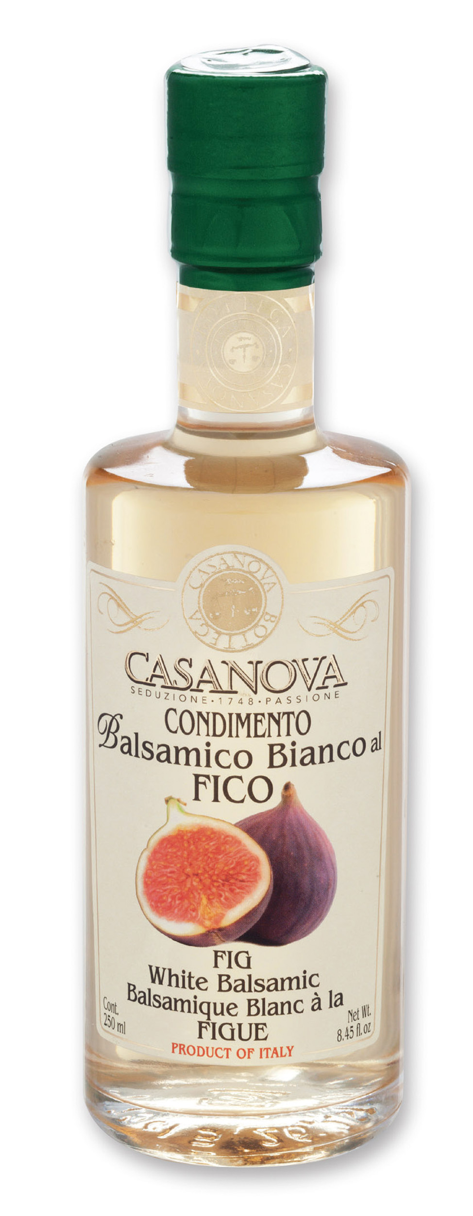 Condimento Balsamico Bianco al Fico 250 ml Casanova, bottiglia.
