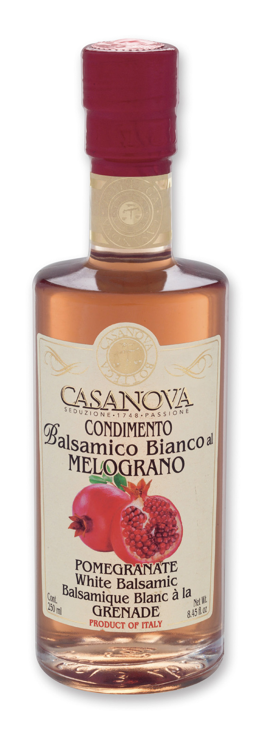 Condimento Balsamico Bianco al Melograno 250 ml Casanova, bottiglia.