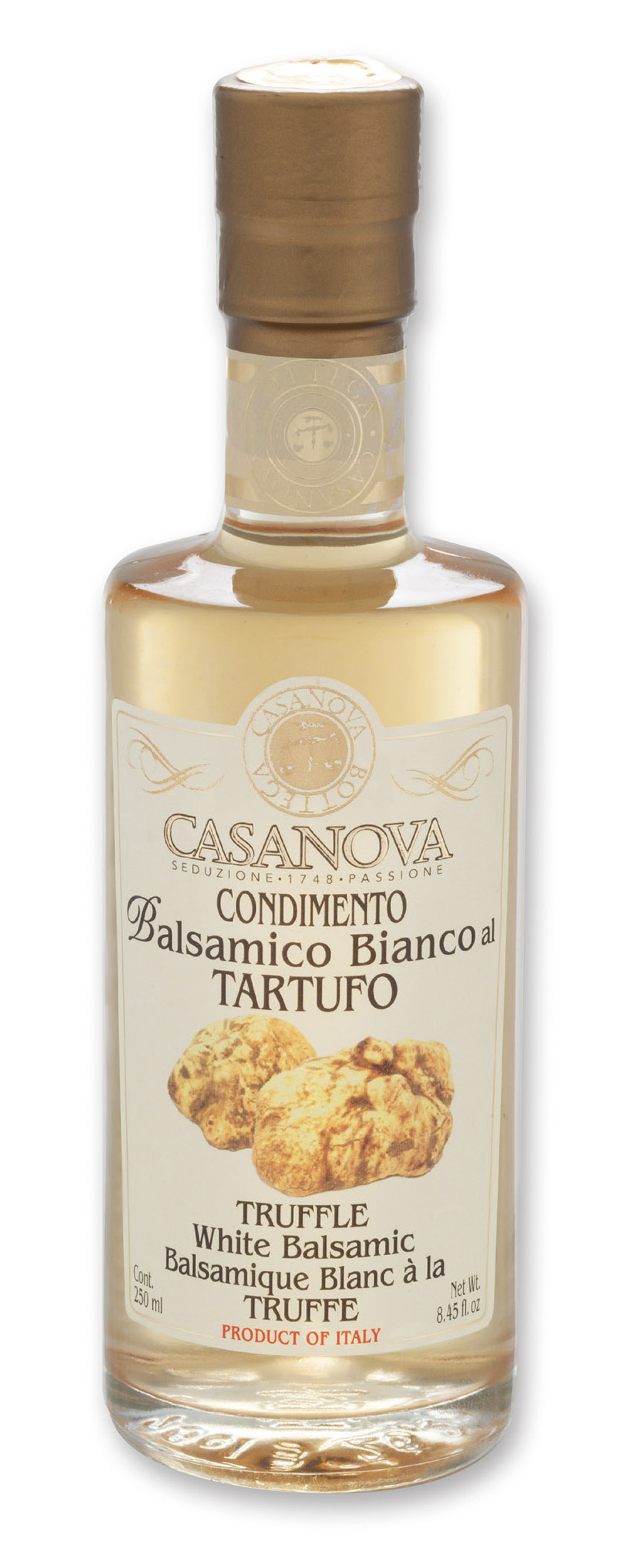 Condimento Balsamico Bianco al Tartufo 250 ml Casanova, bottiglia.