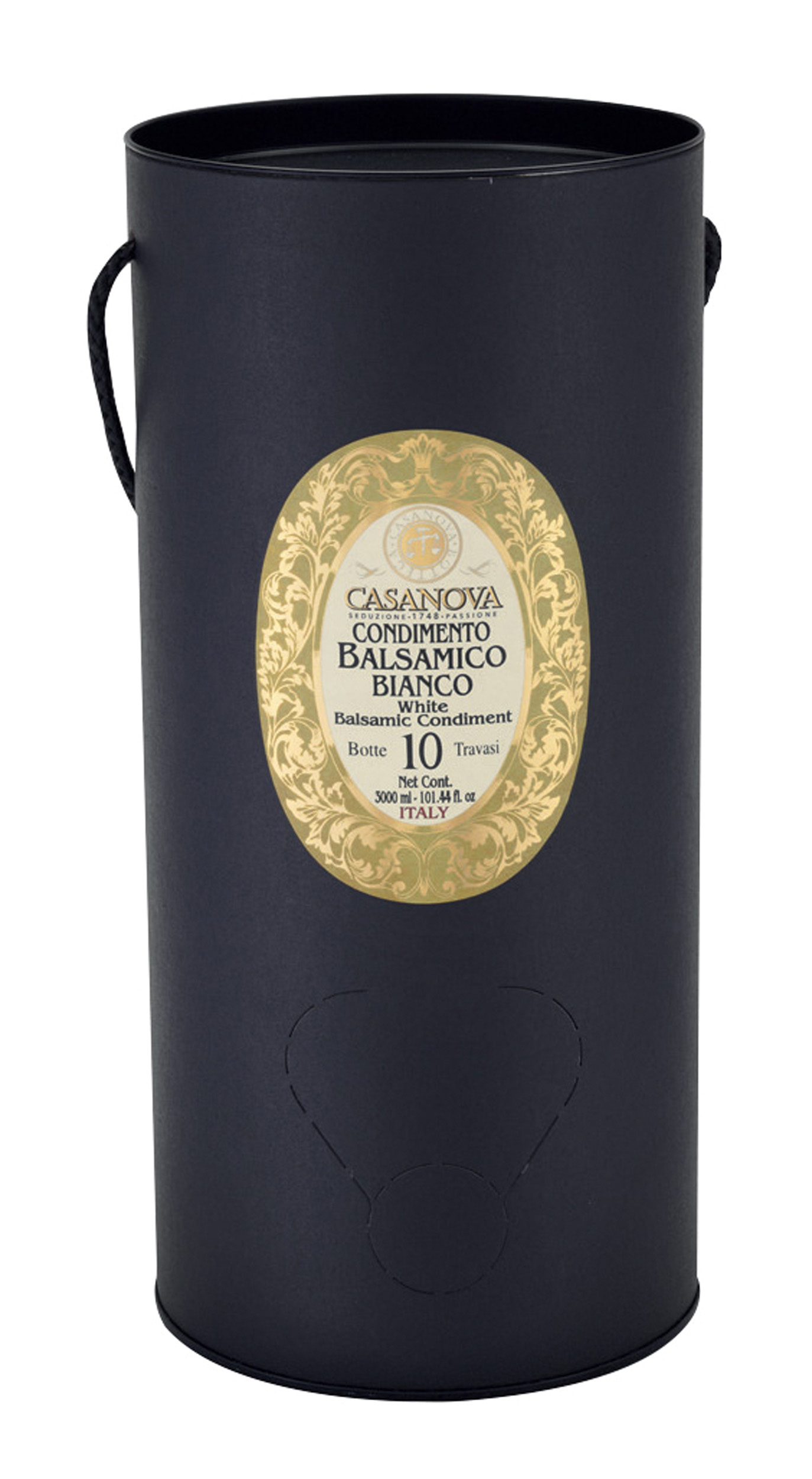 Condimento Balsamico Bianco Qualità 10 Bag in Tube 3 l Casanova, confezione Bag in Tube nera con manico.