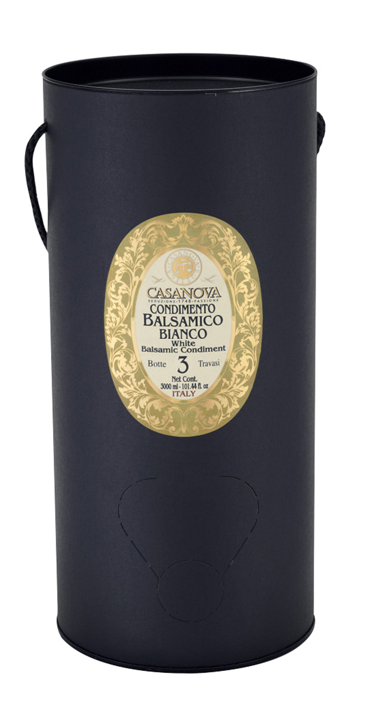 Condimento Balsamico Bianco Qualità 5 Bag in Tube 3 l Casanova, confezione Bag in Tube nera con manico.