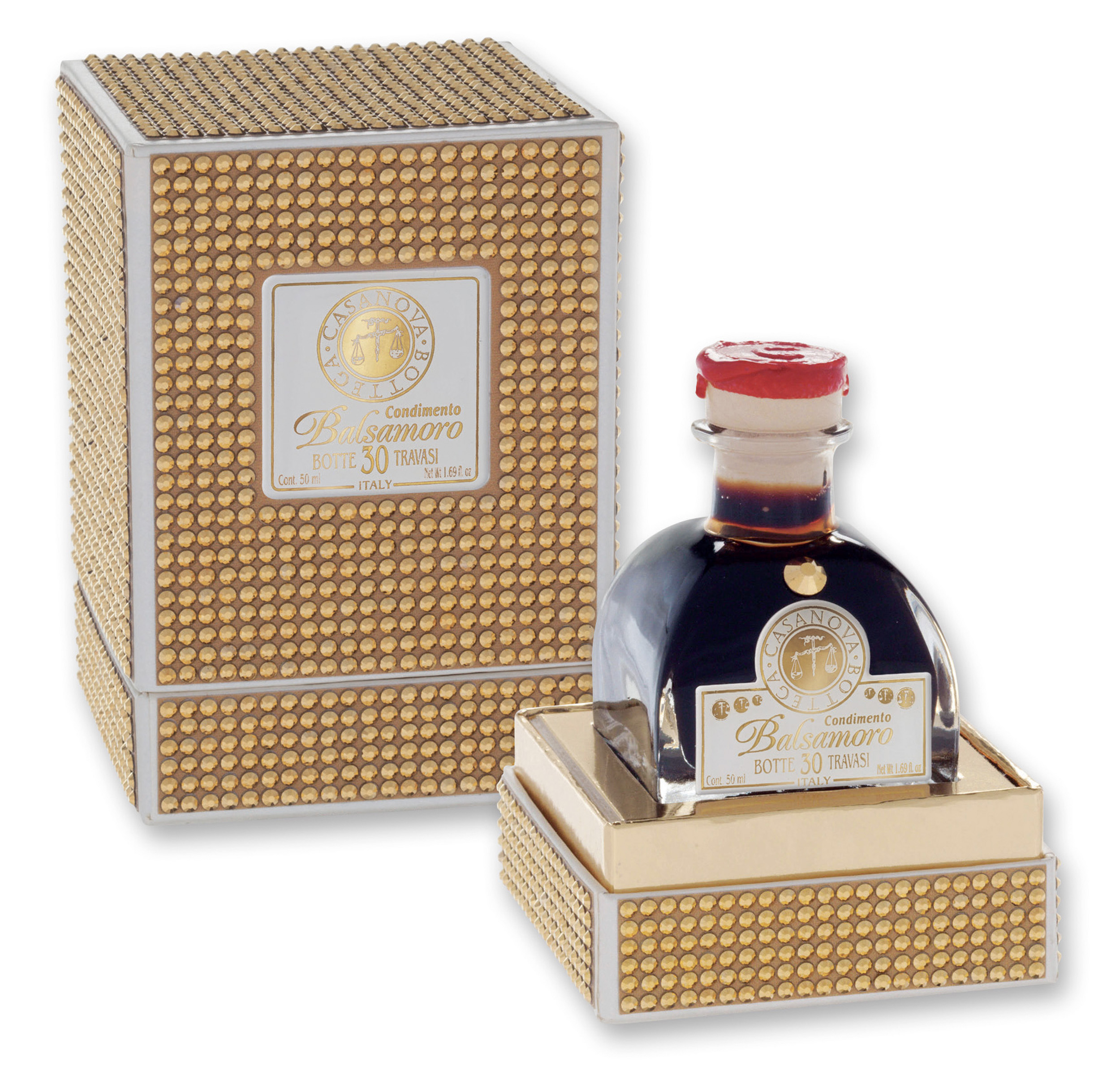 Condimento Balsamico Botte 30 BalsaMoro Strass 50 ml Casanova, bottiglia con confezione regalo.