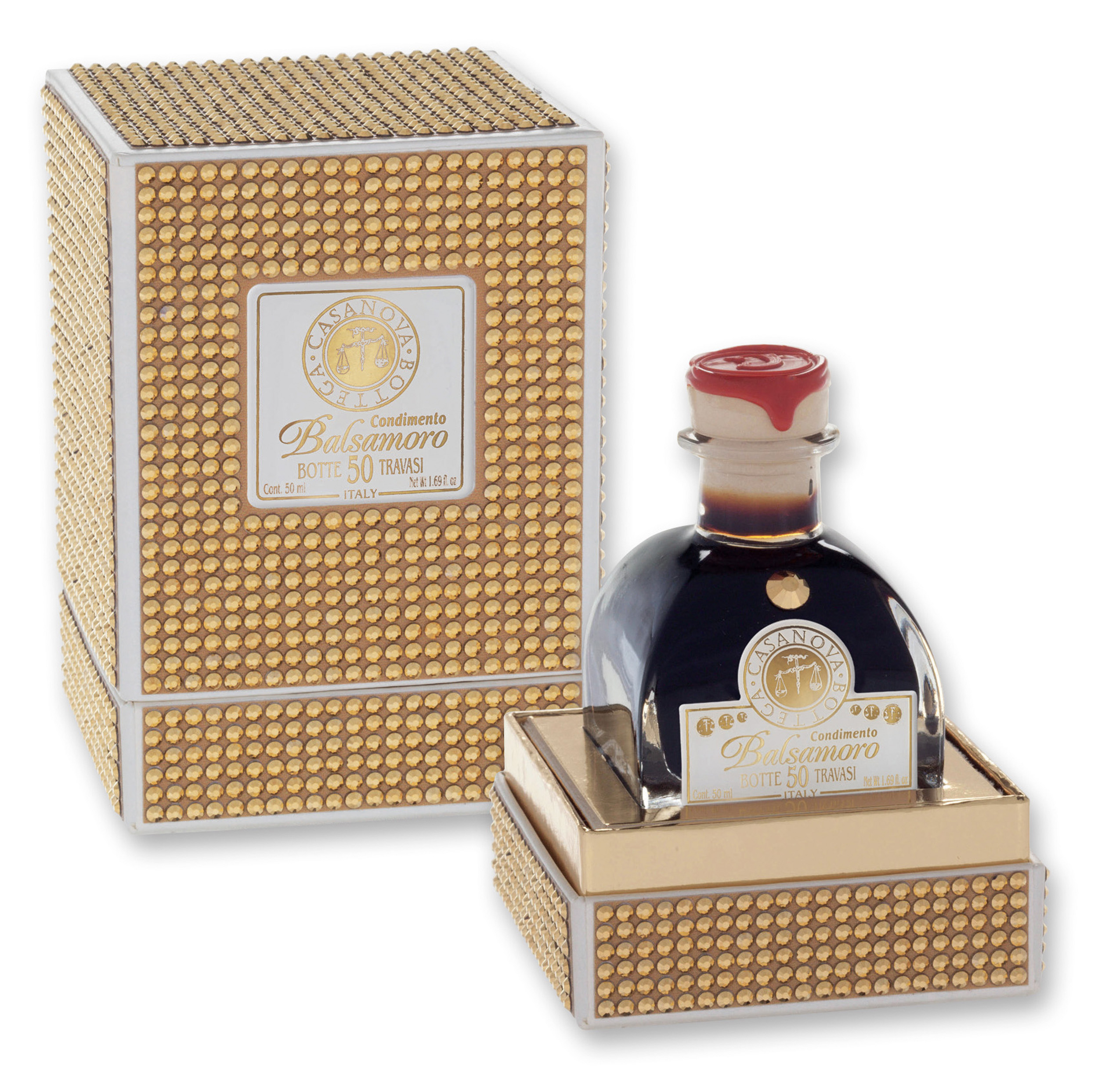 Condimento Balsamico Botte 50 BalsaMoro Strass 50 ml Casanova, bottiglia con confezione regalo.