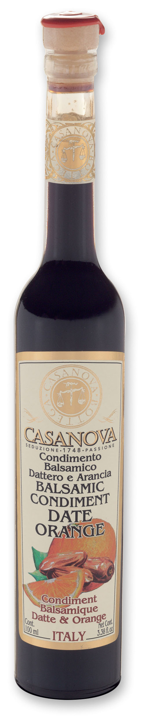 Condimento Balsamico Dattero & Arancia 100 ml Casanova, bottiglia.