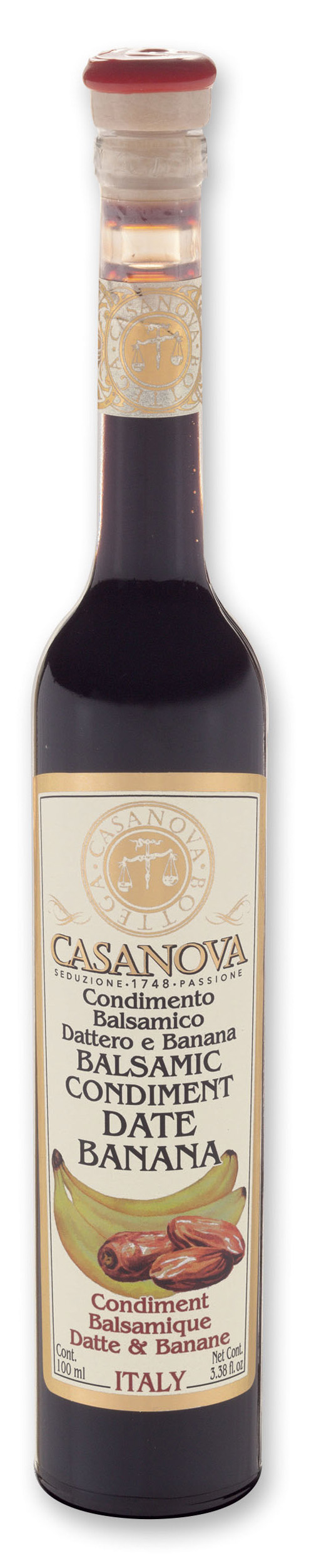 Condimento Balsamico Dattero & Banana 100 ml Casanova, bottiglia.