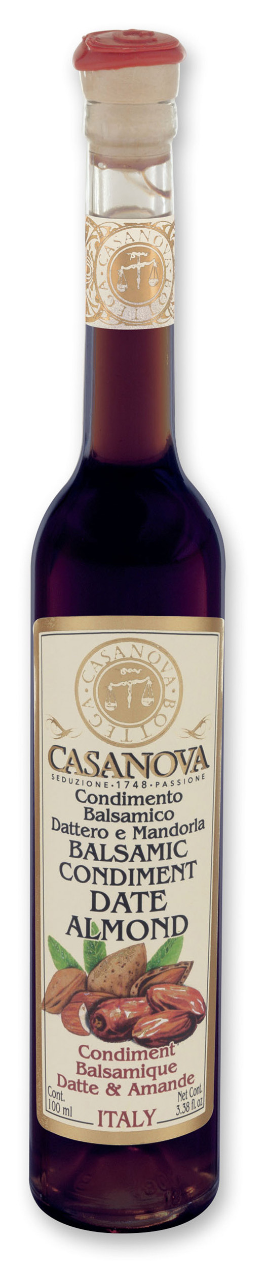 Condimento Balsamico Dattero & Mandorla 100 ml Casanova, bottiglia.