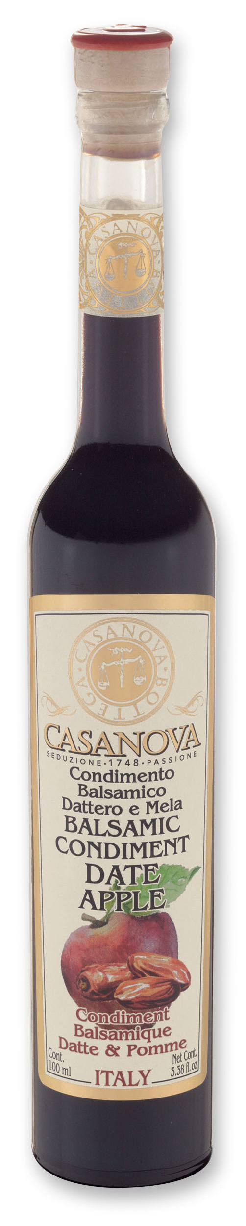 Condimento Balsamico Dattero & Mela 100 ml Casanova, bottiglia.
