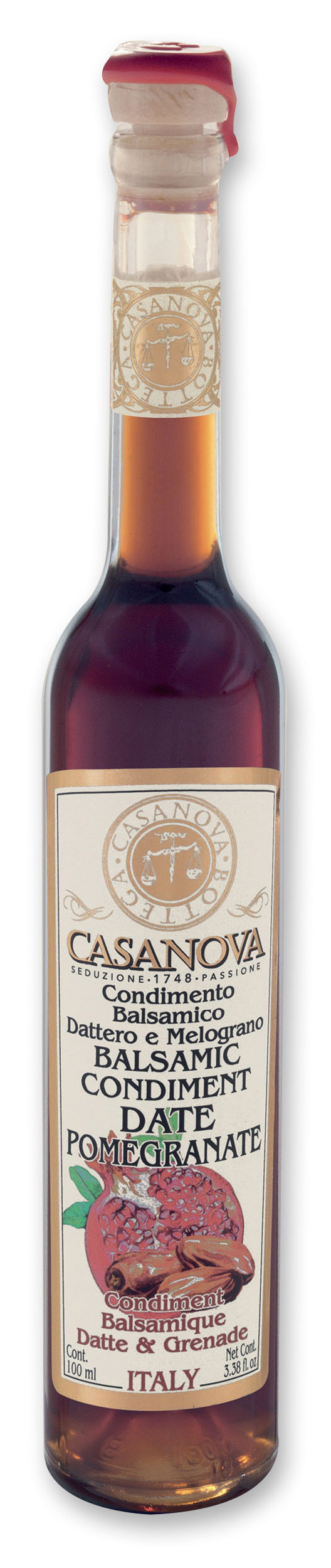 Condimento Balsamico Dattero & Melograno 100 ml Casanova, bottiglia.