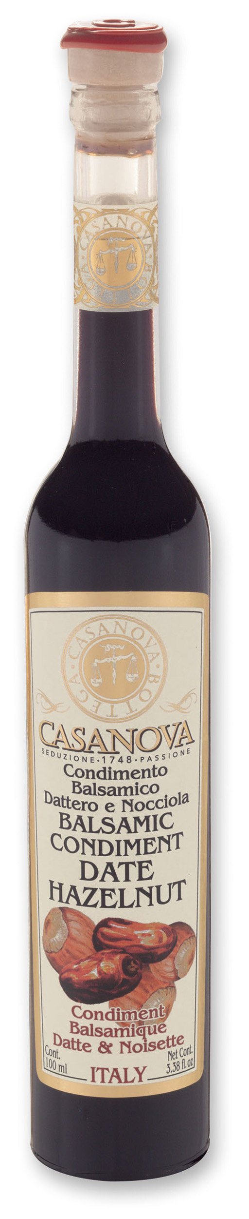 Condimento Balsamico Dattero & Nocciola 100 ml Casanova, bottiglia.