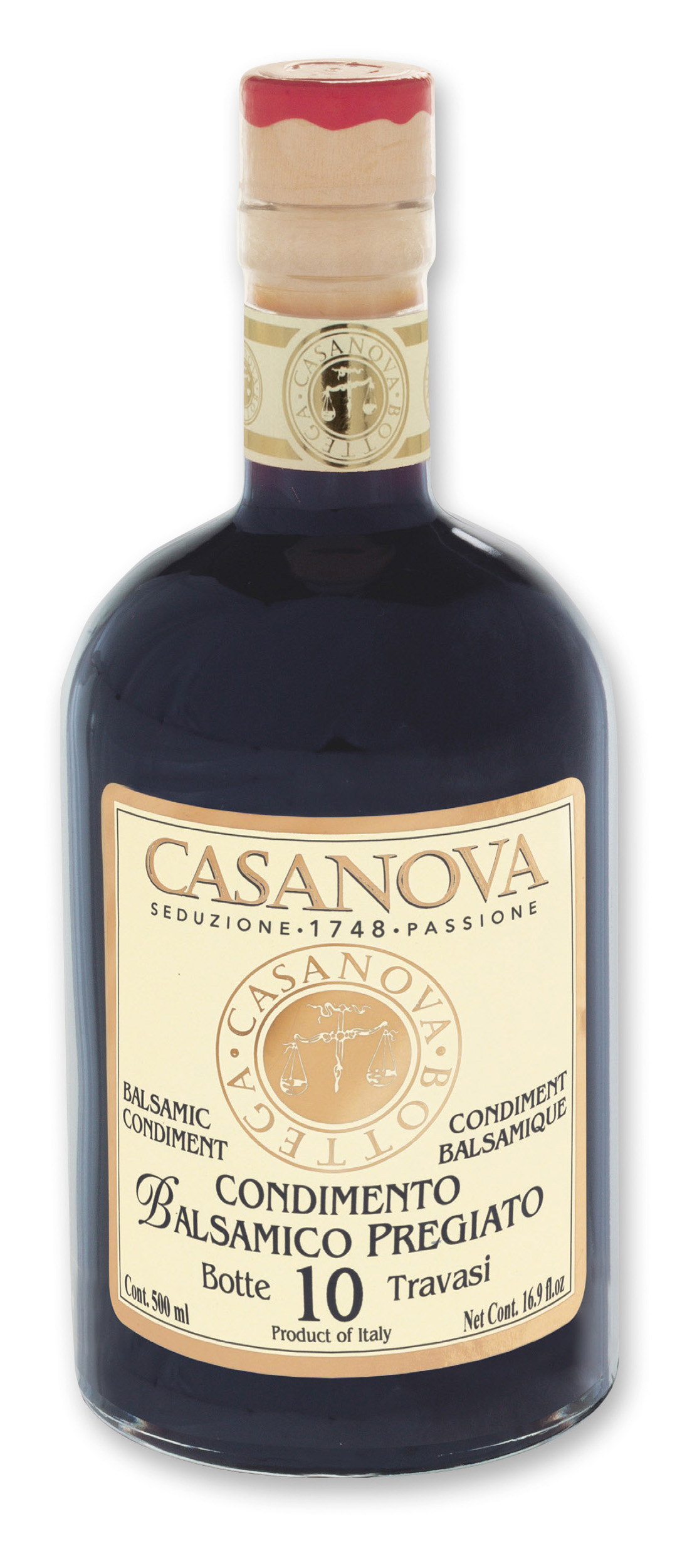 Condimento Balsamico Pregiato Qualità 10 500 ml Casanova, bottiglia.