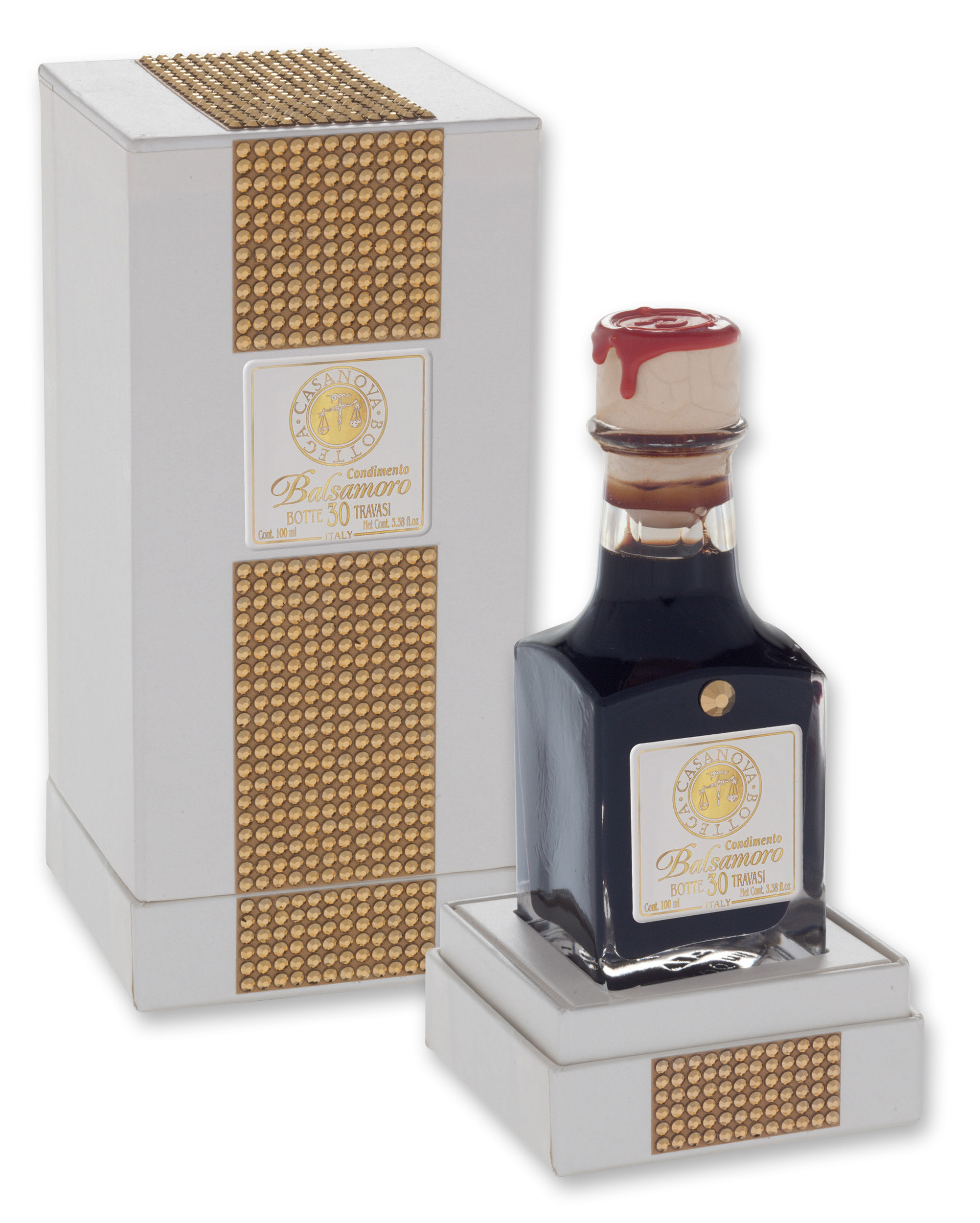 Condimento Balsamico Riserva 30 BalsaMoro Strass 100 ml Casanova, bottiglia con confezione regalo.