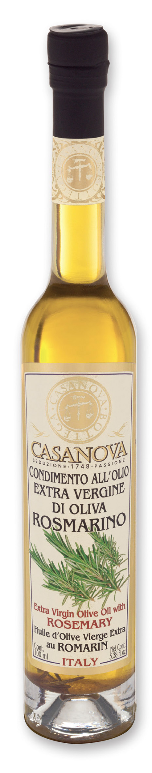 Rosemary Extra Virgin Olive Oil Condiment 100 ml Casanova, bottle.