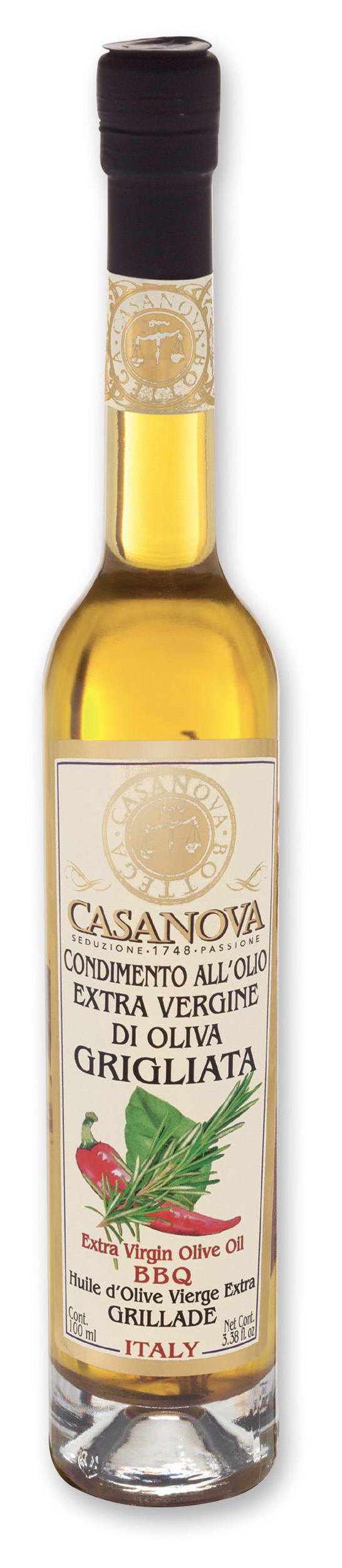 Extra Virgin Olive Oil Condiment for BBQ 100 ml Casanova, bottle.