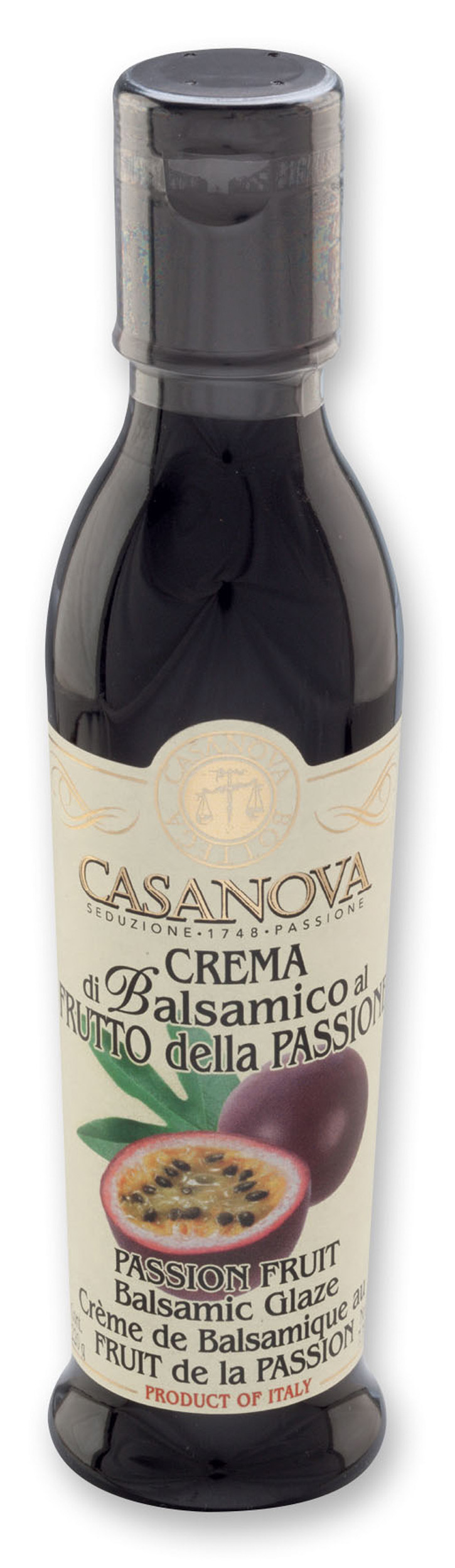 Crema di Balsamico al Frutto della Passione 220 ml Casanova, bottiglia.