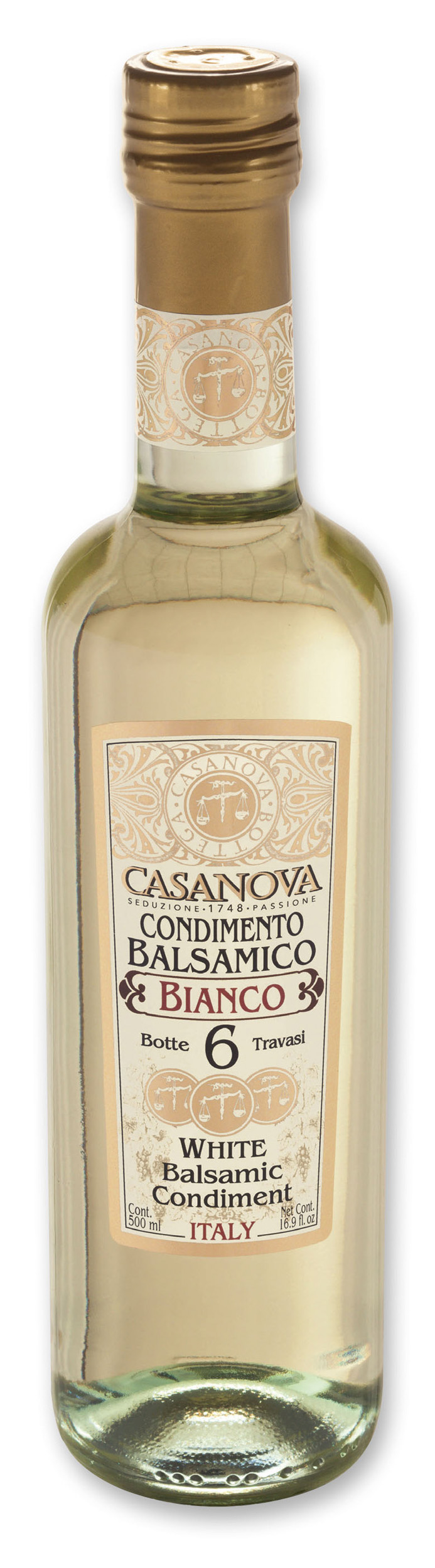 Delicate Condiments Balsamico Bianco Qualità 6 500 ml Casanova, bottiglia.