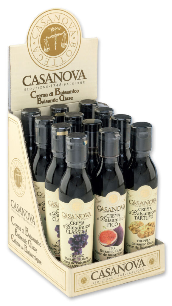 Espositore Creme Bottiglie PET 12x220 ml Casanova, espositore con bottiglie.