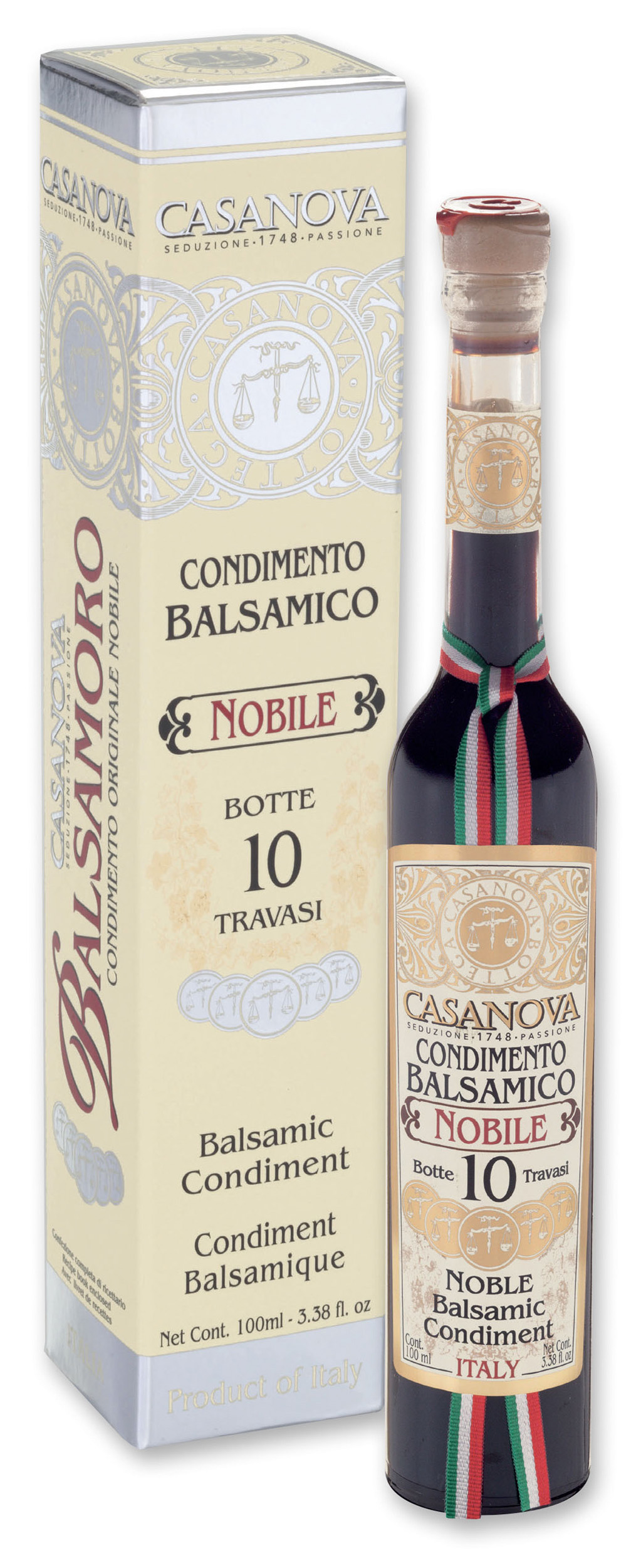 Italian Style Condimento Balsamico Nobile Qualità 10 100 ml Casanova, bottiglia con astuccio.