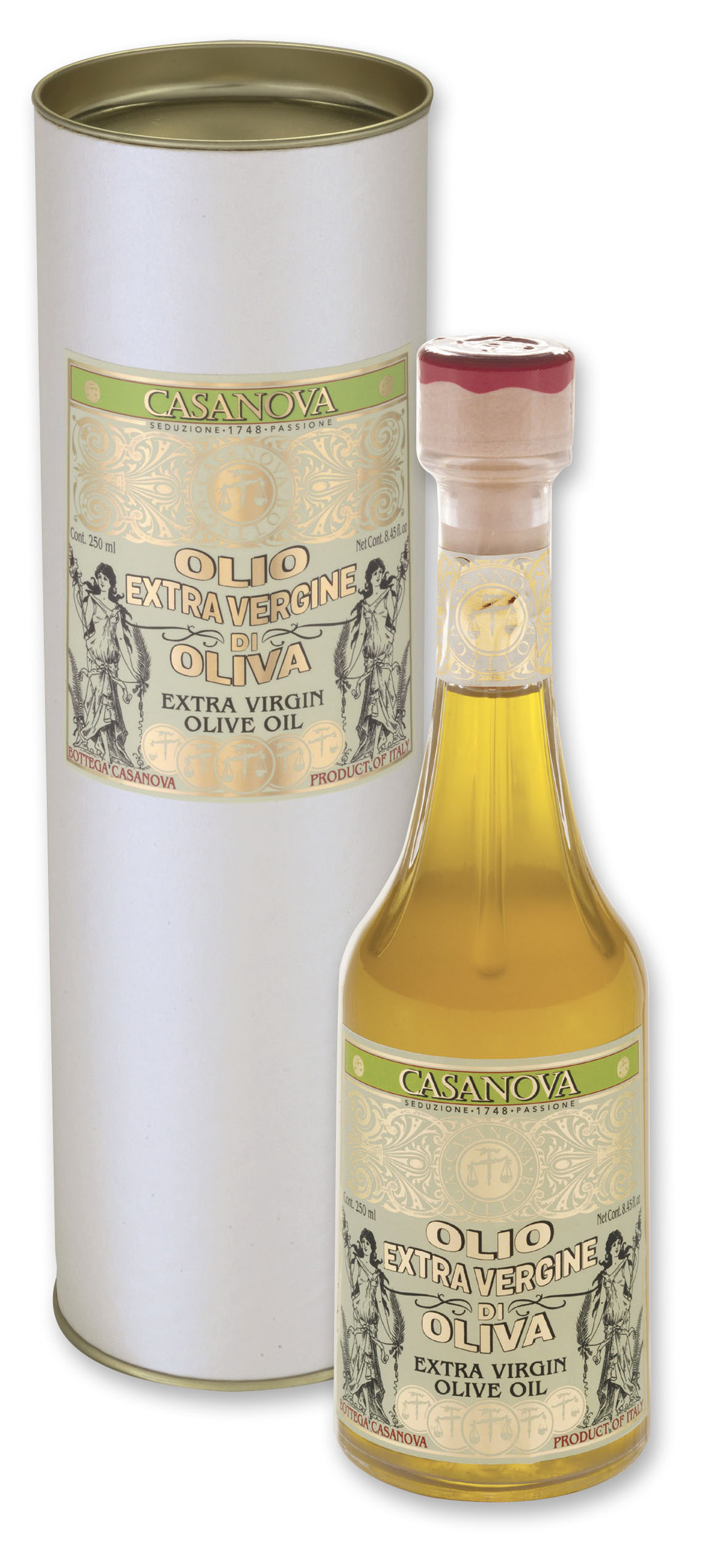 Extra Virgin Olive Oil Sicilia 250 ml Casanova, bottle with cylindrical gift tube.