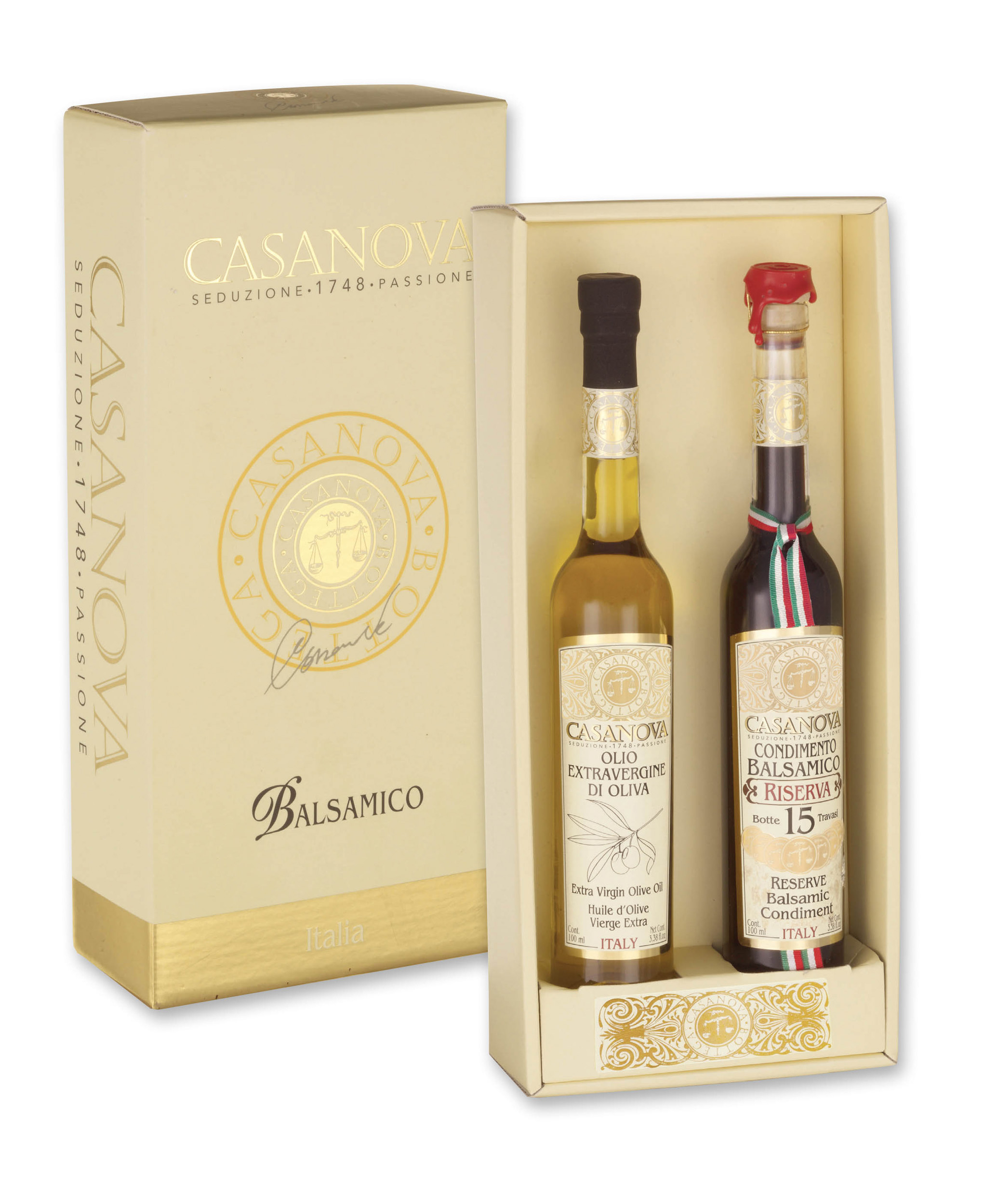 Extra Virgin Olive Oil / Reserve Balsamic 15 2x100 ml Casanova, gift box with two bottles.